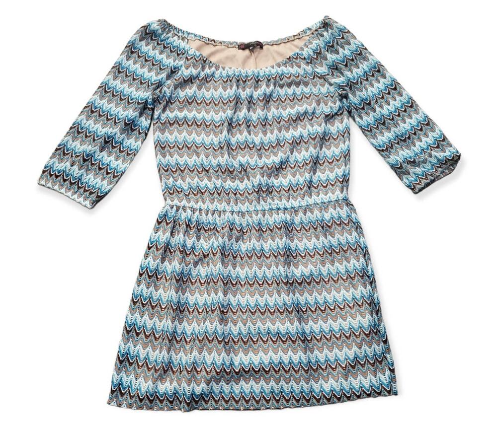 Heart Soul Multi Colored Geometric Design 3/4 Sleeved Mini Dress | Size Medium